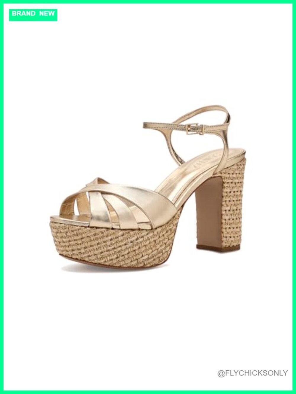 Platform Sandal Woven Raffia Block Heel Buckle Ankle Strap Dressy